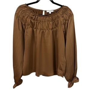 Mine Brown Smocked Blouse with Billowy Sleeves‎
